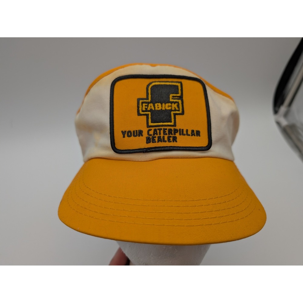 Vintage Fabick Your Caterpillar Dealer Sun Visor Hat Yellow White Snapback